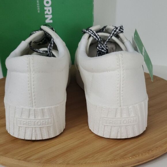 Tretorn NY Lite Bold White Canvas Platform Sneakers Gingham Ribbon Laces W10 - Picture 5 of 10